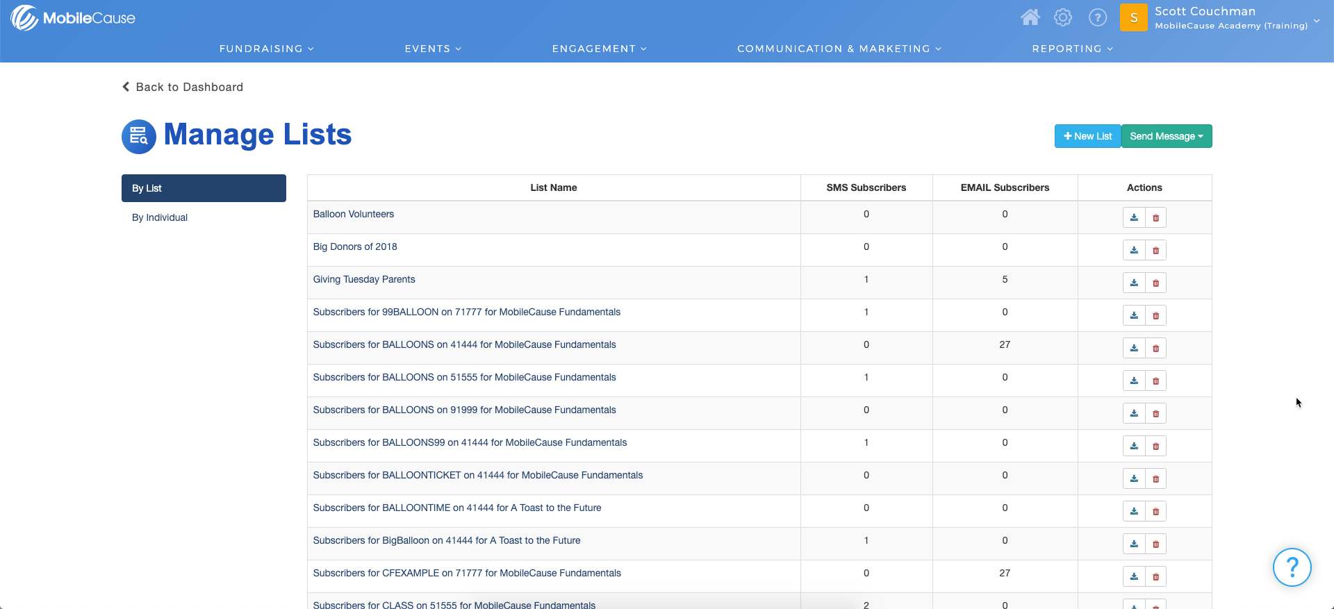 Manage Lists - Lists