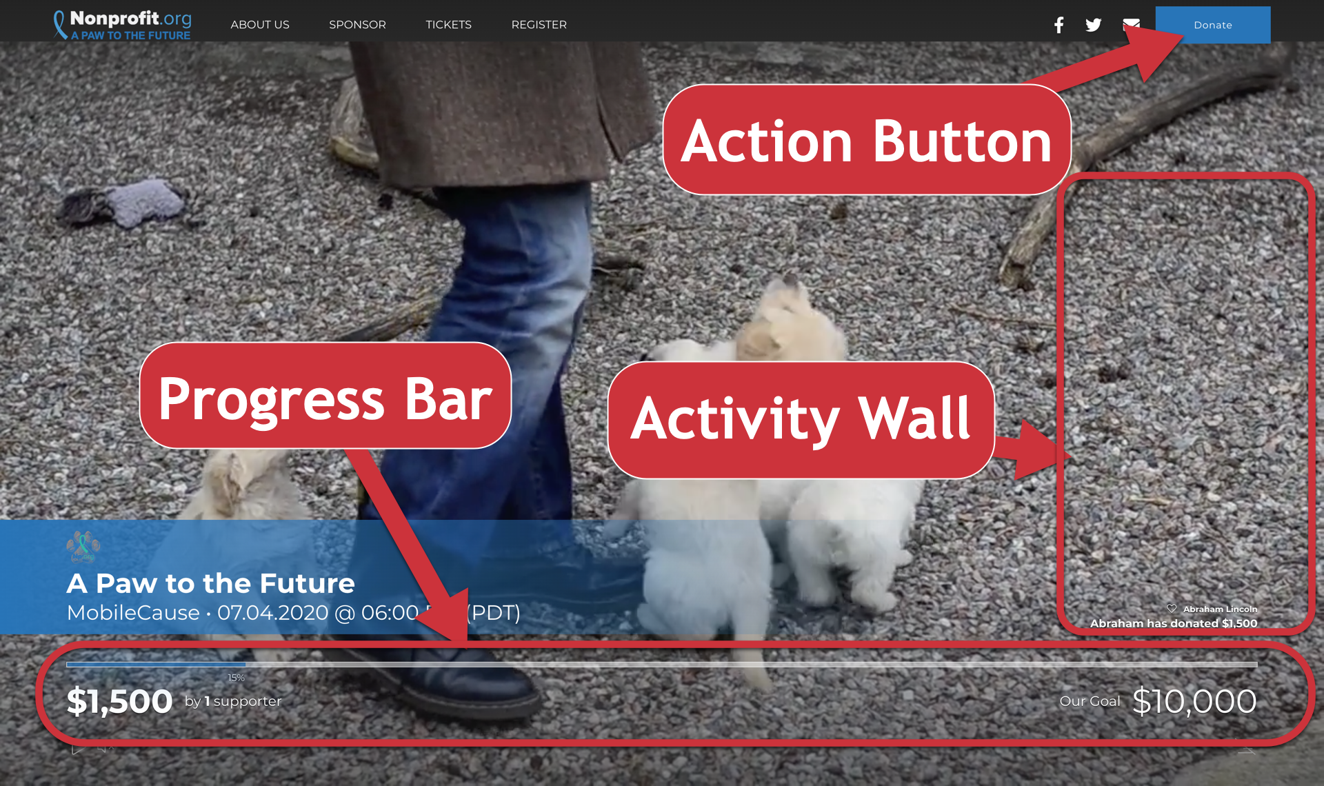 Placement of Progress Bar, Activity Wall and Action Button