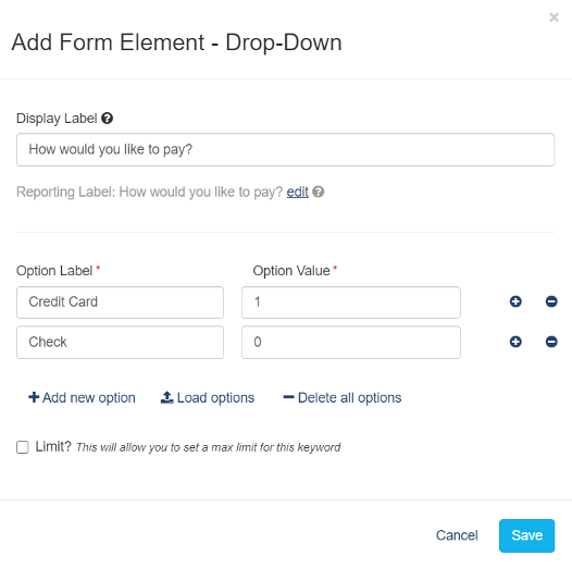 Add Form Element Drop-Down Filled