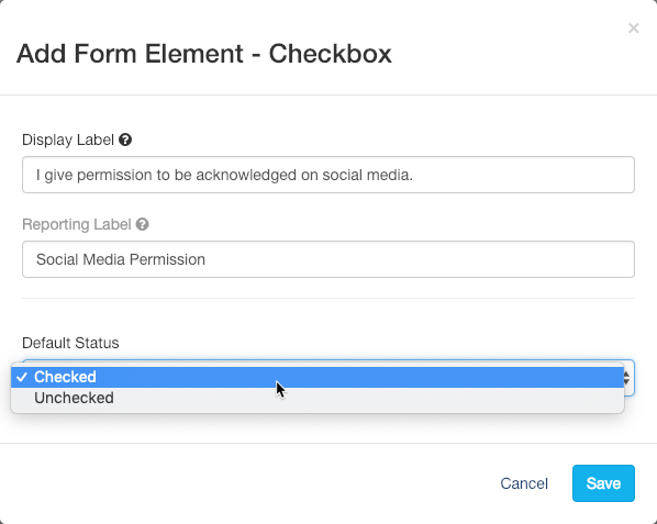 Checkbox Default Status