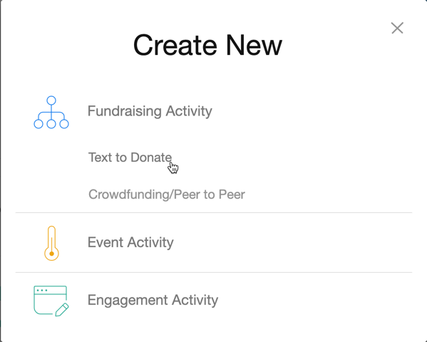 Create New - Text to Donate
