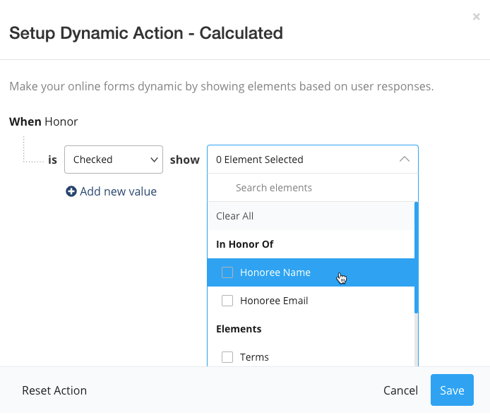 Dynamic Action - Select Elements Checkbox
