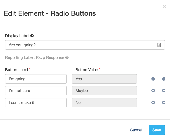 RSVP Edit Radio Buttons