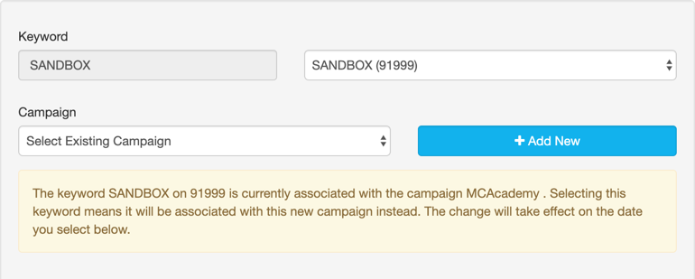 Select Existing Keyword - Message