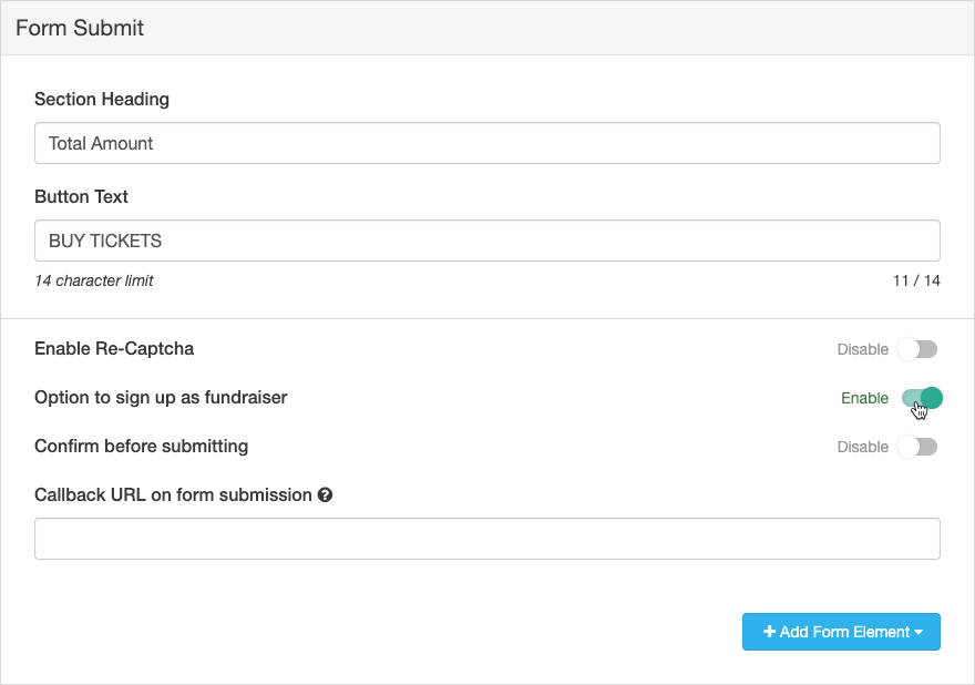 Crowdfunding and Peer-to-Peer Fundraising Form Submit Section