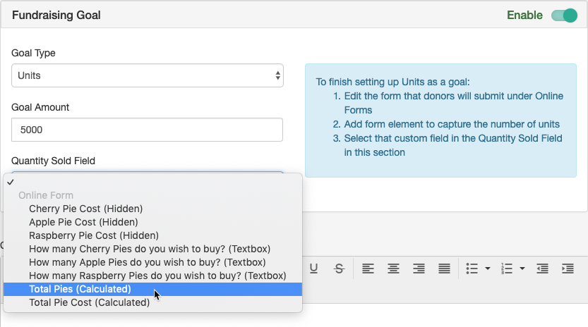 Quantity Sold Options