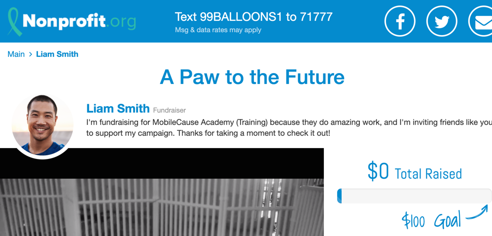 Text Above Carousel Fundraiser Page Example