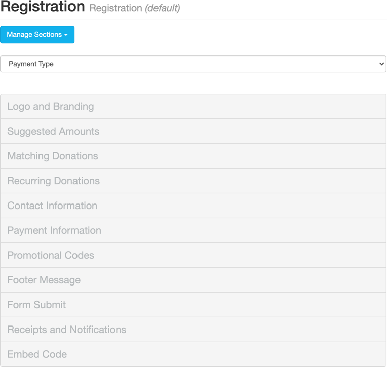 Registration Default Sections (Payment)