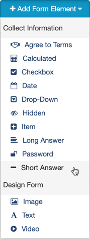 Add Form Element Button - Short Answer