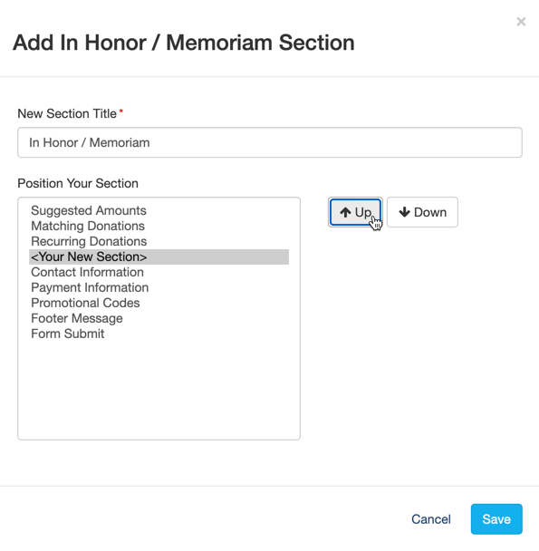 Add and Move In Honor - Memoriam Section