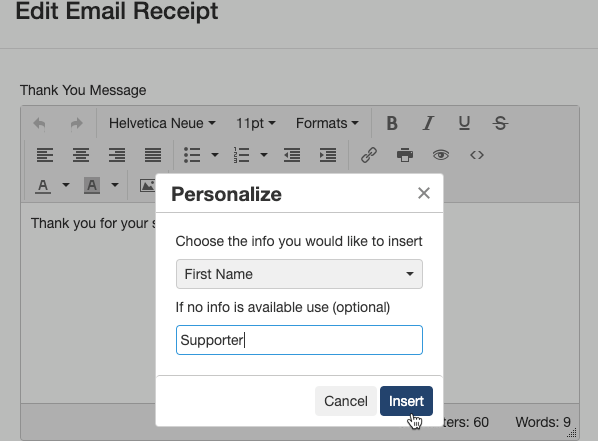 Personalize Email Receipt