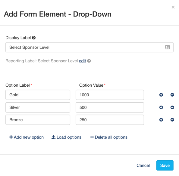 Add Form Element - Drop-Down Sponsors