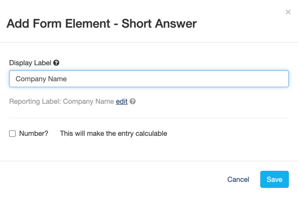 Add Form. Element - ShortAnswer