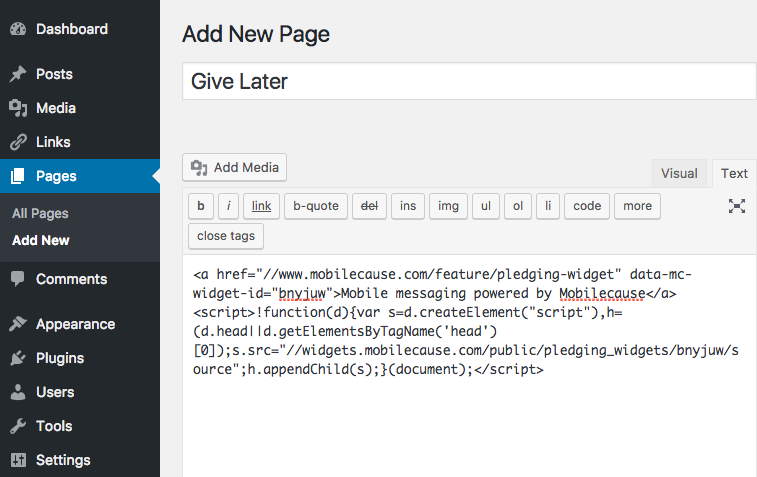 Wordpress New (Give Later) Page
