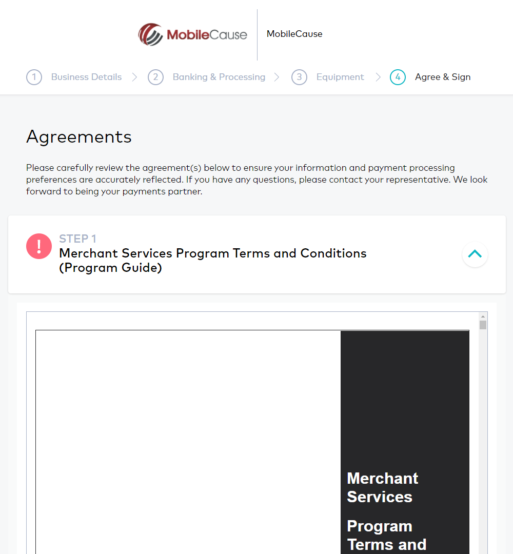 CardPointe Agree & Sign - Step 1