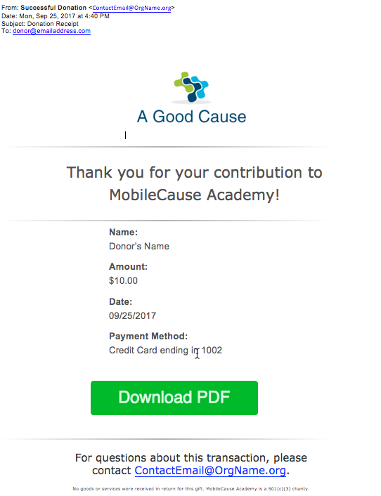 Donor Receipt Email