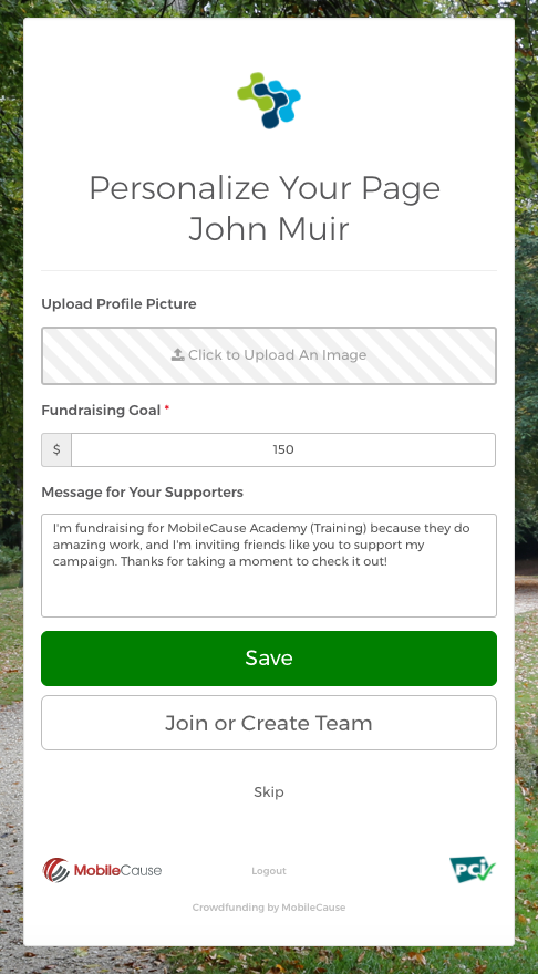 Fundraiser - Personalize
