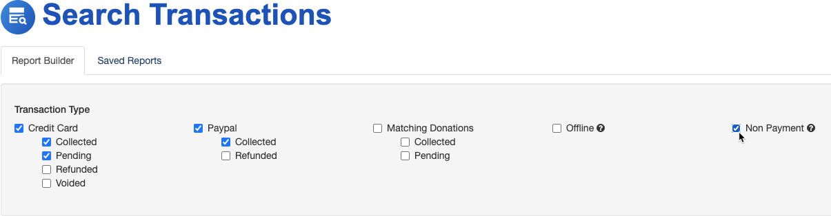 Search Transactions - Transaction Type - Non Payment