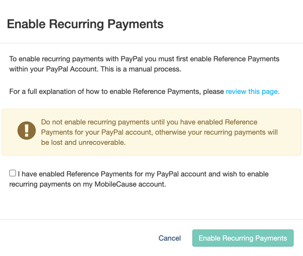 Enable Recurring Payment - PayPal