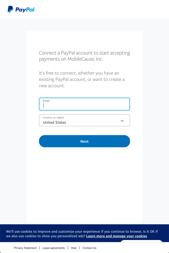 Paypal Initial Login Screen