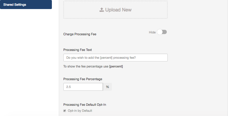 Settings - Shared Settings - Processing Fees