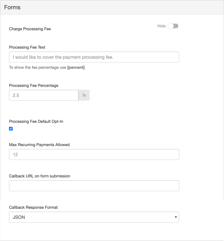 Shared Settings Forms Section