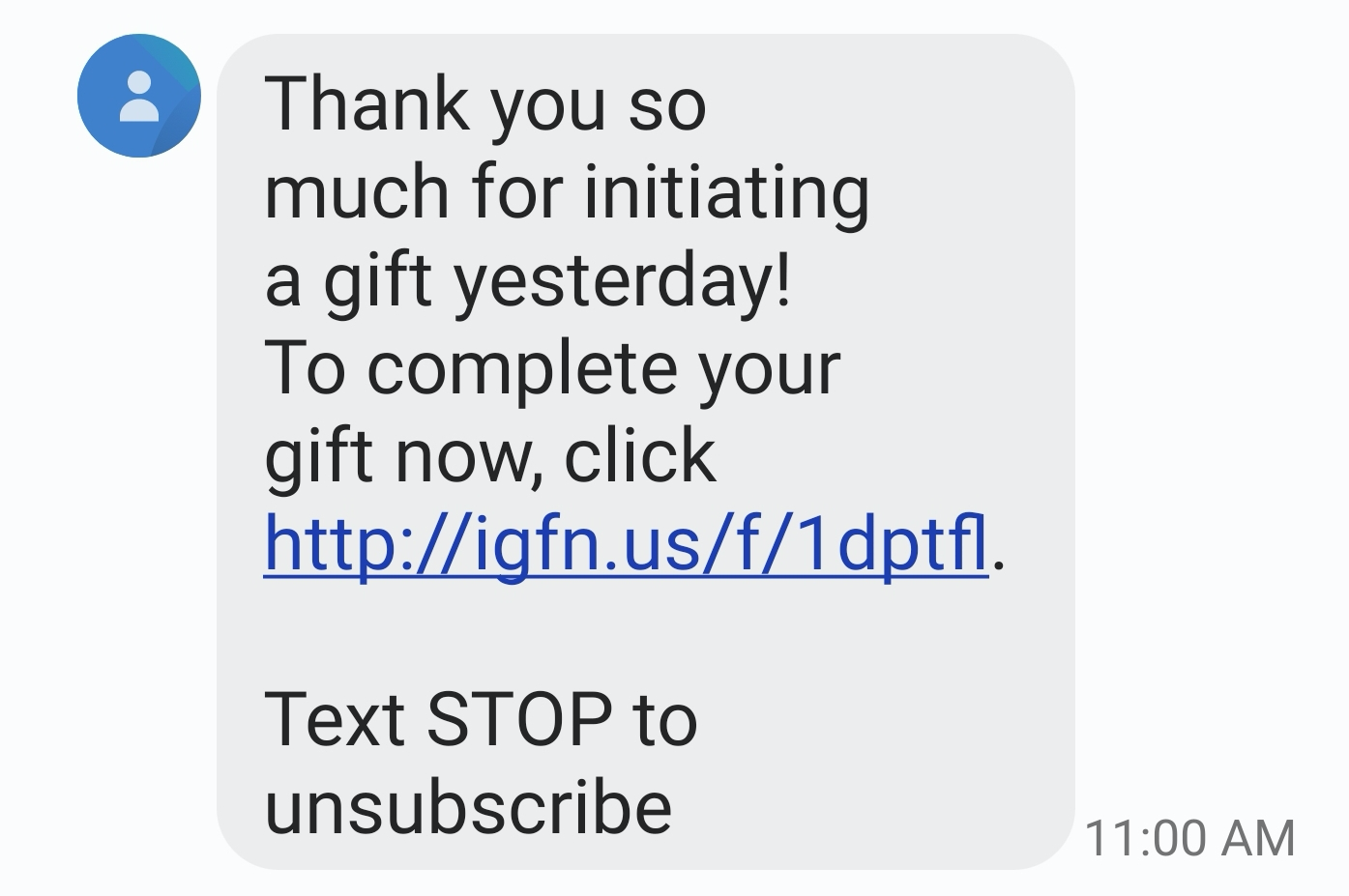 Fulfilment Text Message Example