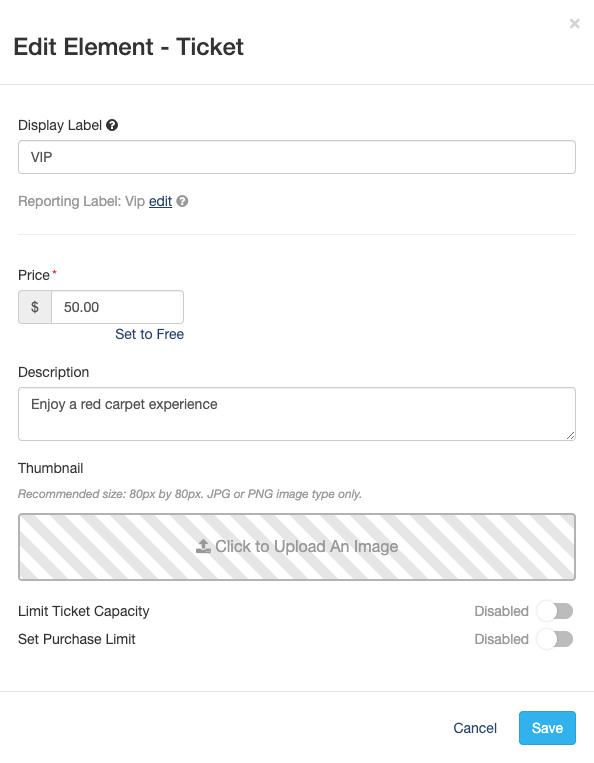 Edit Ticket Element