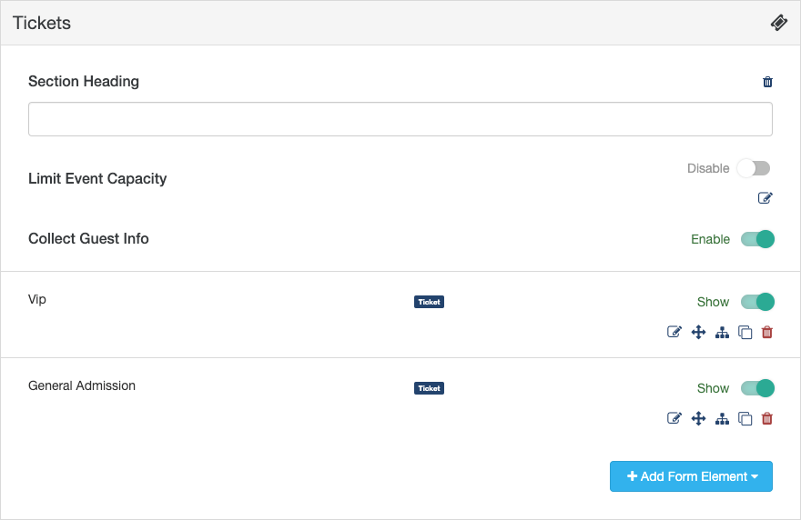 Ticketing Section Default