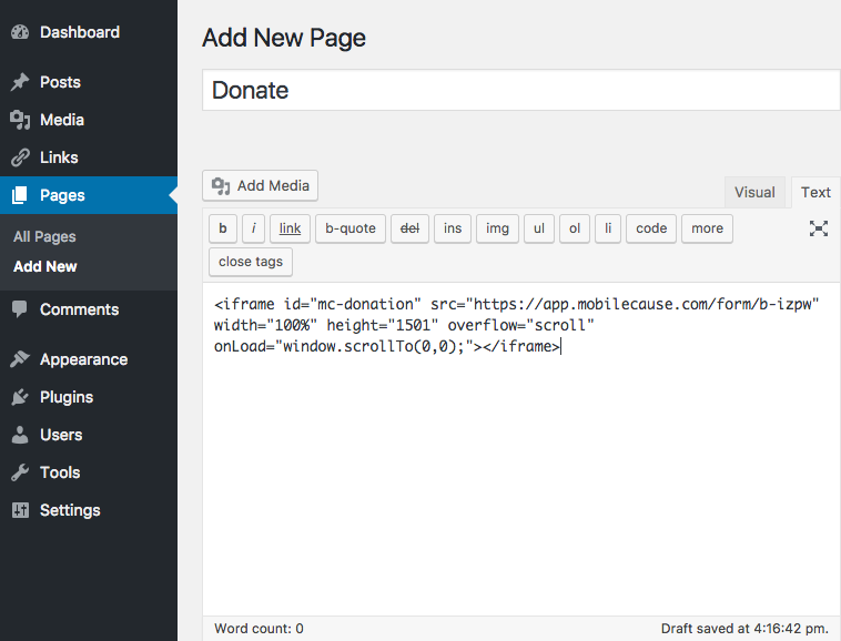 Wordpress New Page