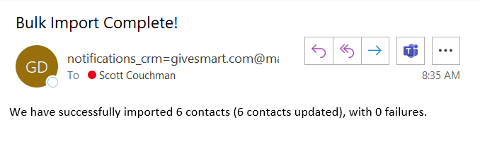 Email Alert for Contacts Import