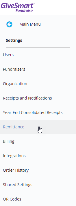 Settings Menu - Remittance section