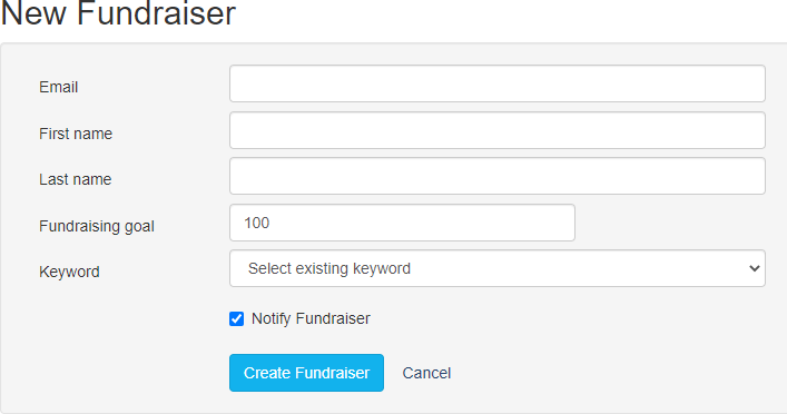 Create New Fundraiser screen