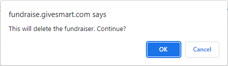 Delete the Fundraiser - Warning Dialog