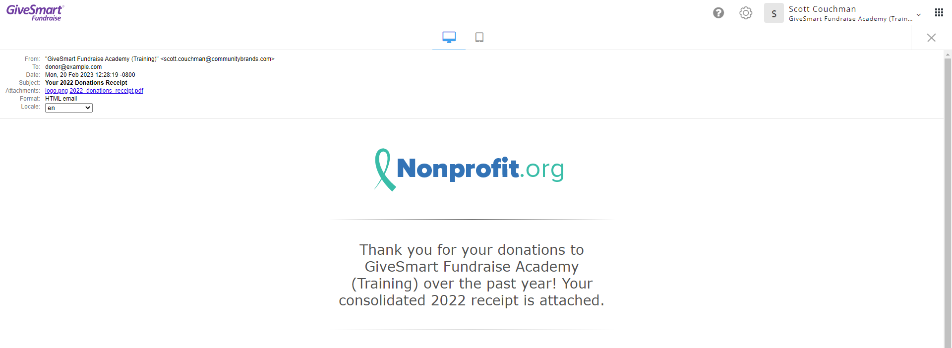 Email Donation Receipt Desktop Preview