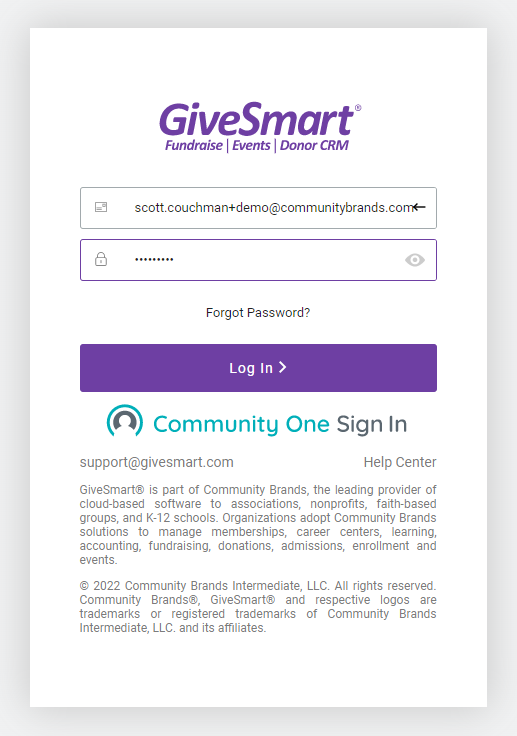 GiveSmart Fundraise Login Screen - Enter Password