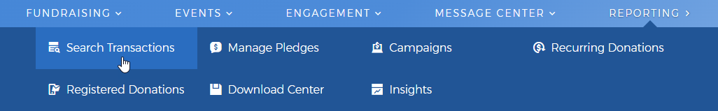 Reporting > Search Transactions