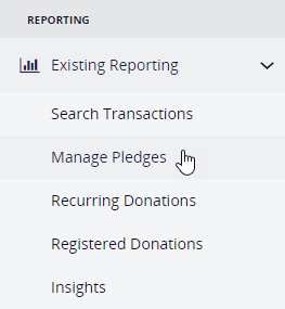 Reporting - Existing Reporting - Manage Pledges