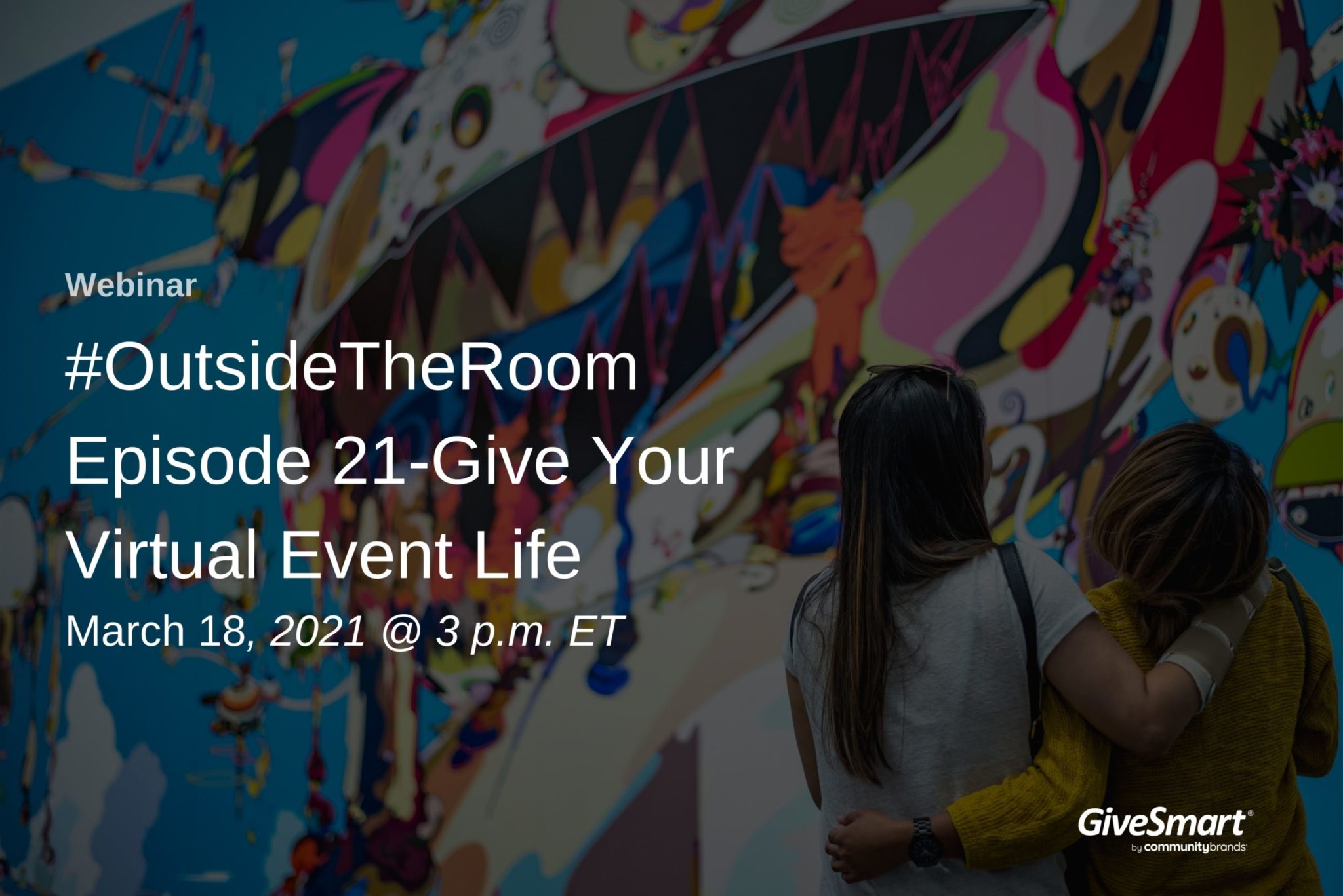 Women looking at mural, with information on upcoming webinar
