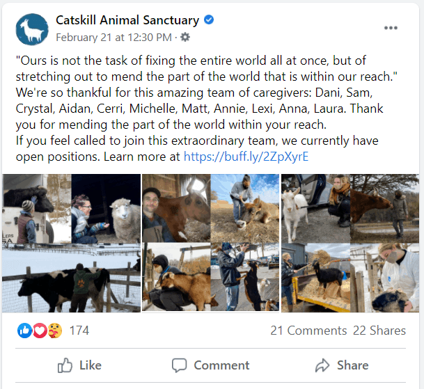 Catskill Animal Sanctuary Facebook post