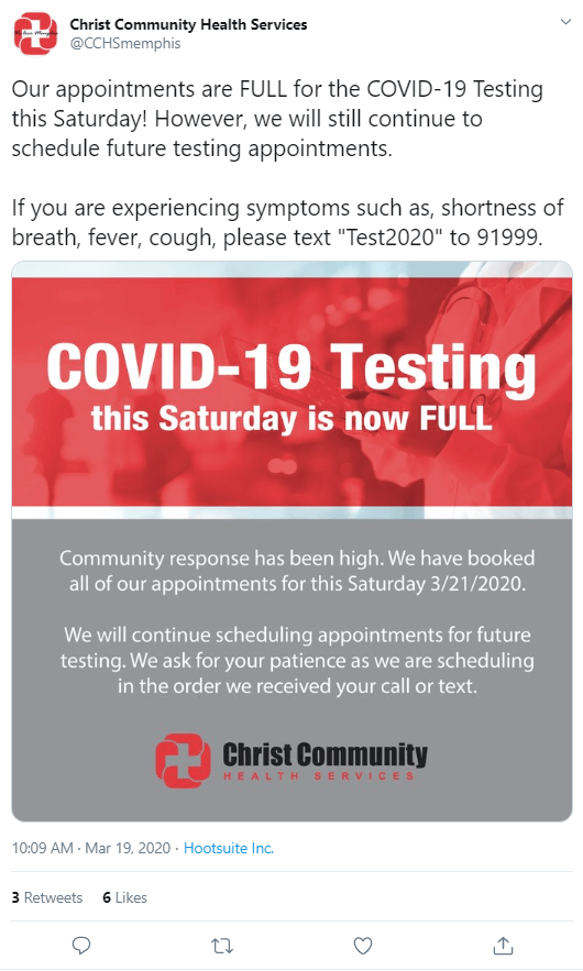 Christ Community Health Services used mobile messaging to sign up individuals for COVID-19 testing