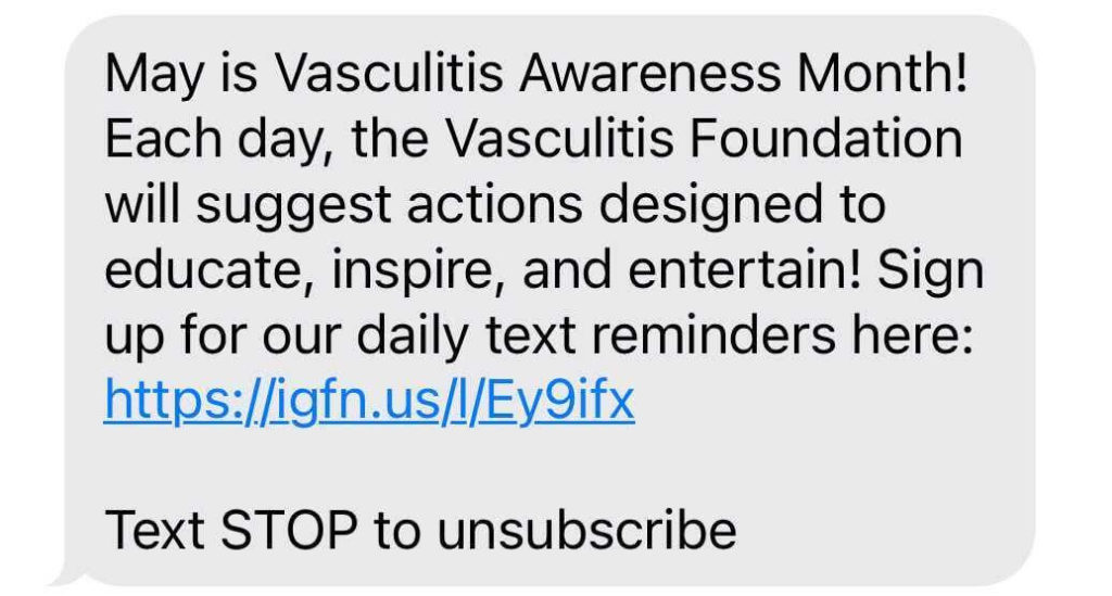 Sign up text message for vasculitis foundation