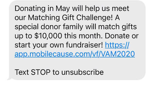 Matching gift challenge text example