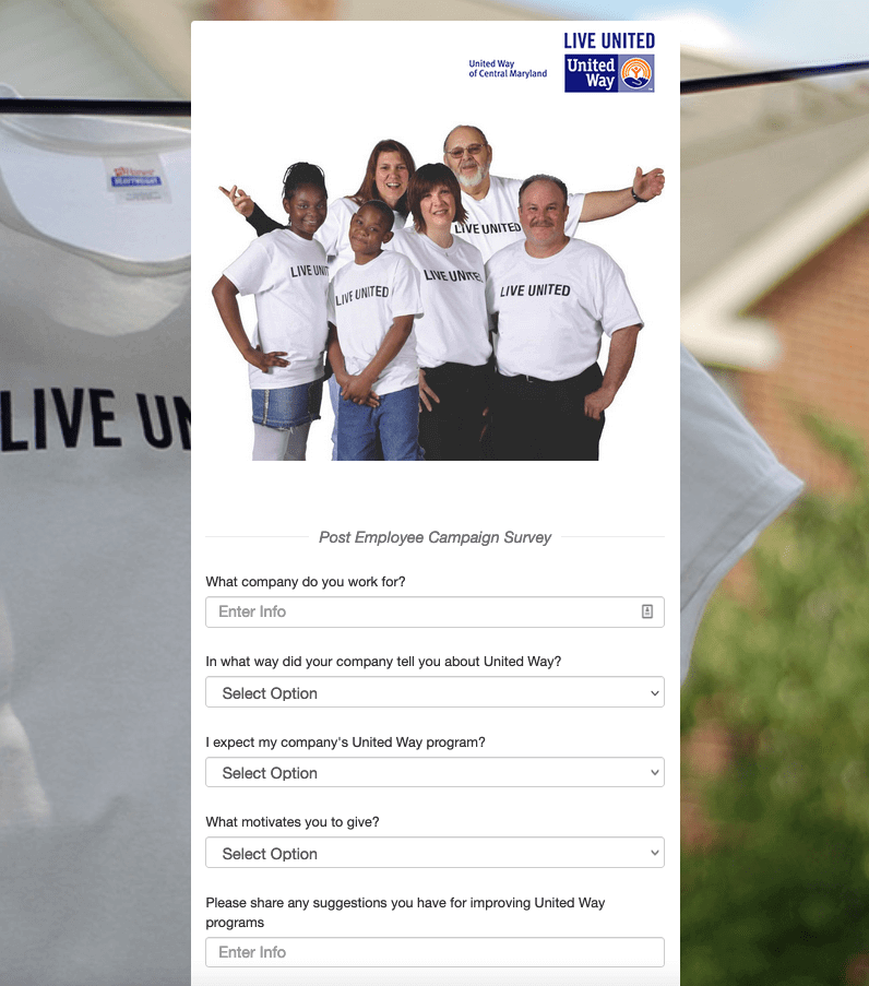 United Way used MobileCause to send out a survey following an Employee Giving campaign