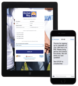 United Way donation and RSVP screens on tablet and iphone
