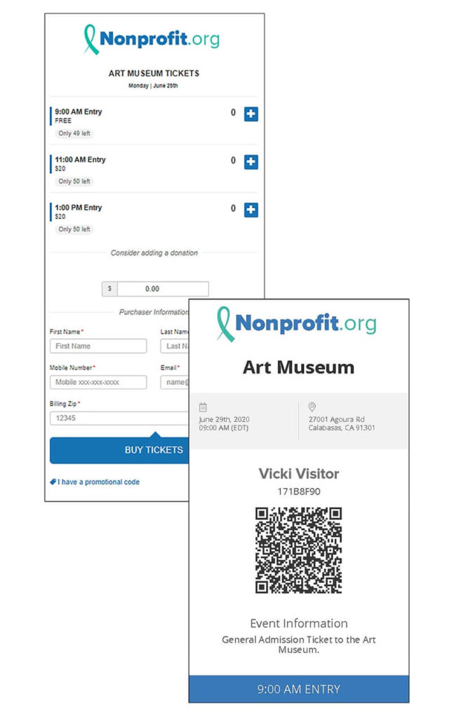 Art museum ticket checkout screen 