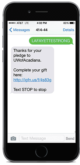 United Way of Acadiana text pledge