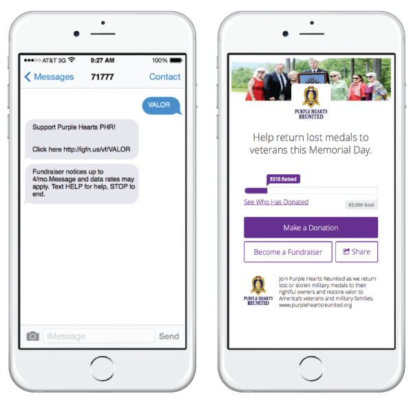 Purple Hearts Reunited Text Fundraising
