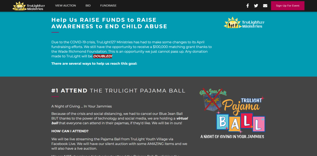 Trulight Ministries held a virtual pajama ball to raise funds to create awareness to end child abuse