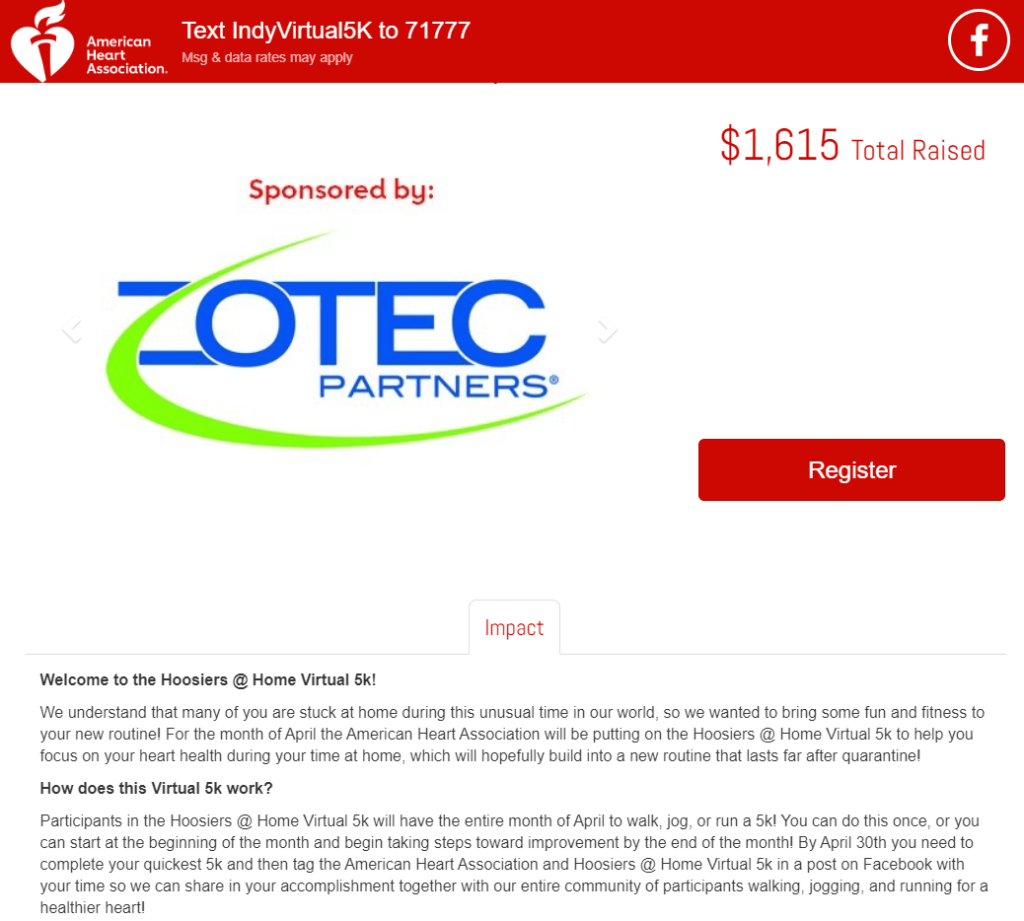 Zotec Partners virtual 5k page